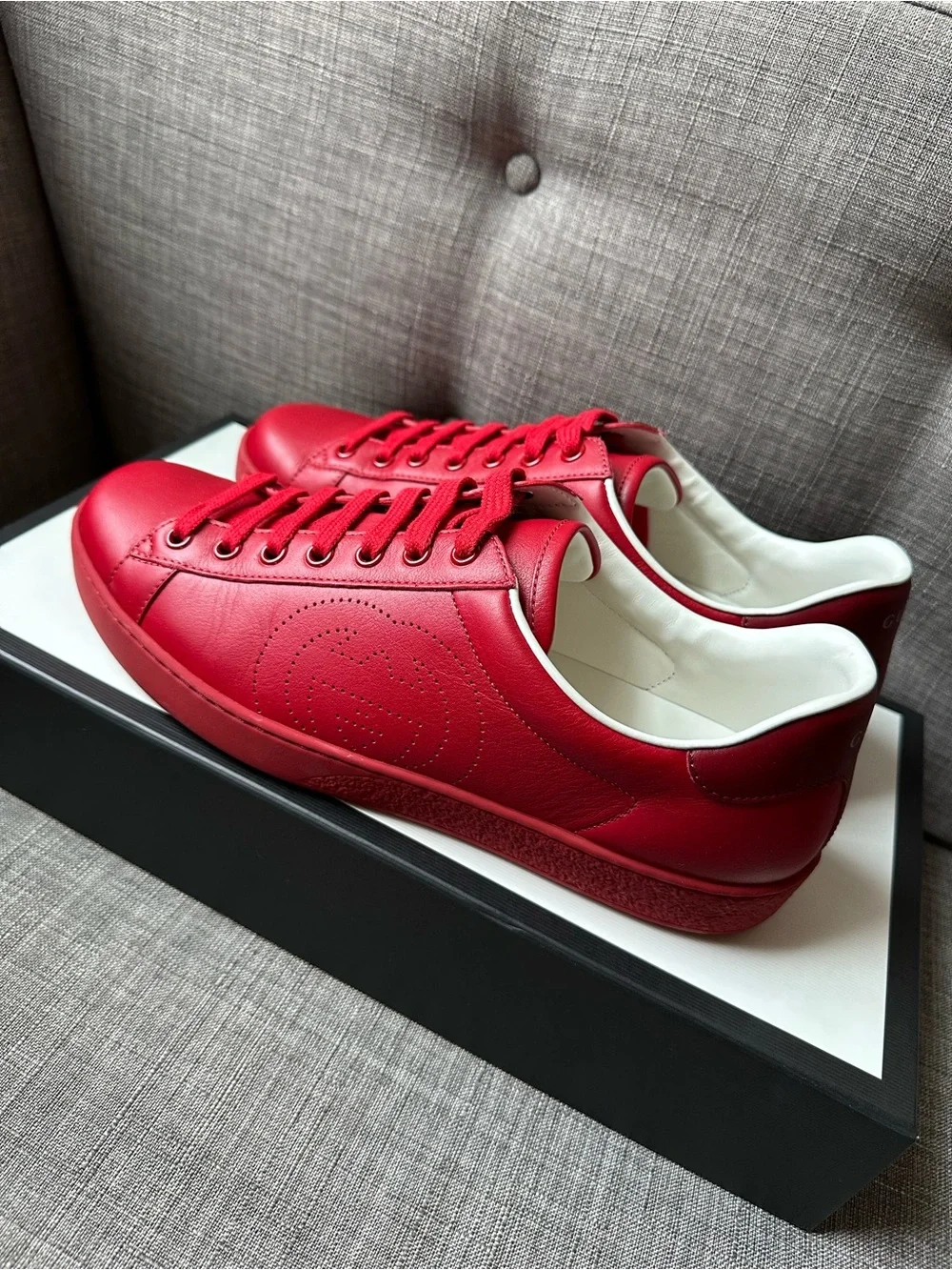 Gucci Ace Red Leather Low-Top Sneakers